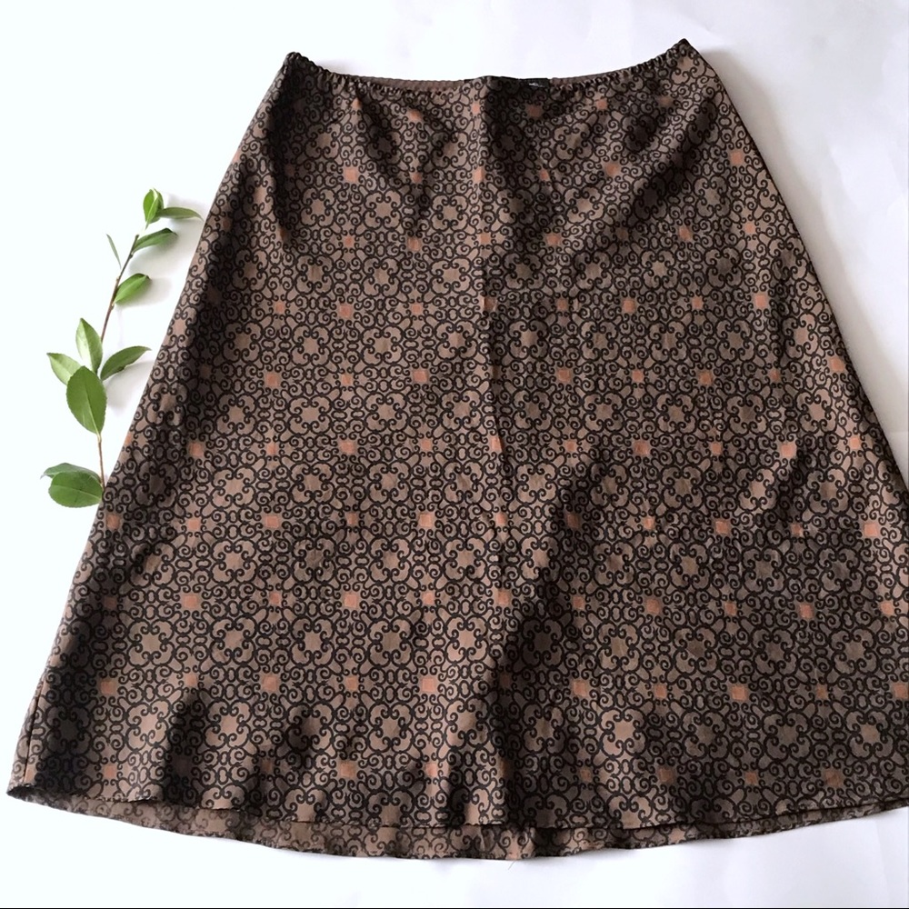 Retro Print A-Line Silk Skirt With Elastic Waist - image 1